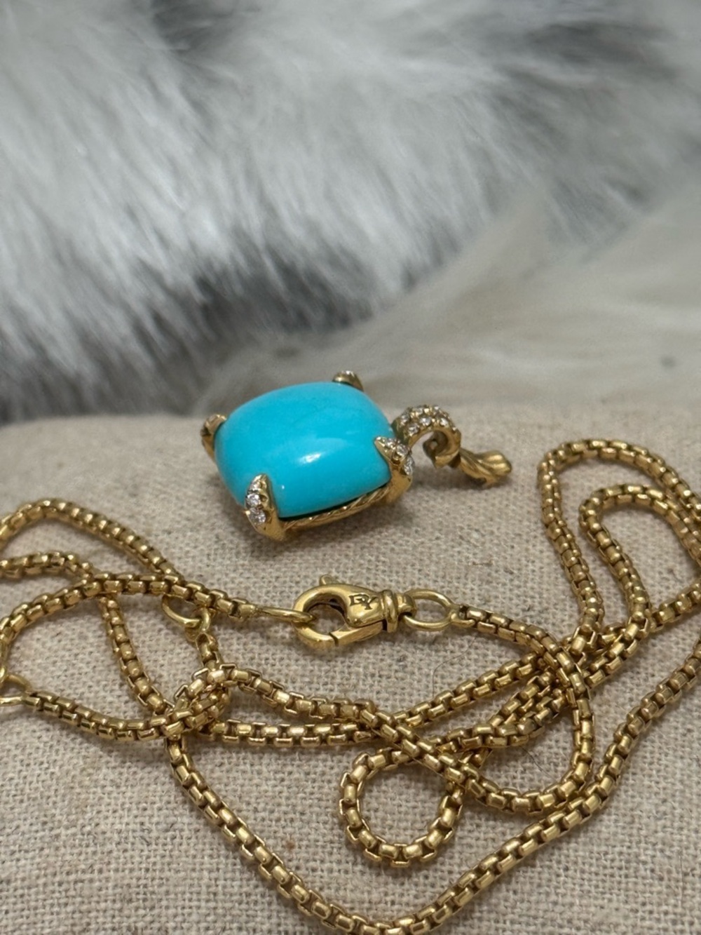 David Yurman 18K Yellow Gold Chatelaine Turquoise Diamond Pendant Necklace - Picture 3 of 11